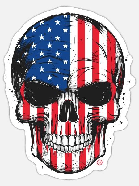 Skull - US Flagge - Sticker Größe S (10 x 10 cm) - Mattweiß