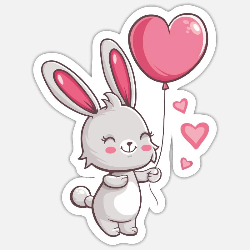 Lapin mignon avec des ballons - Sticker taille S (10 x 10 cm) - blanc mat