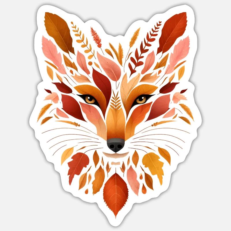 Fox head designed from different leaves Sticker size S (10 x 10 cm)