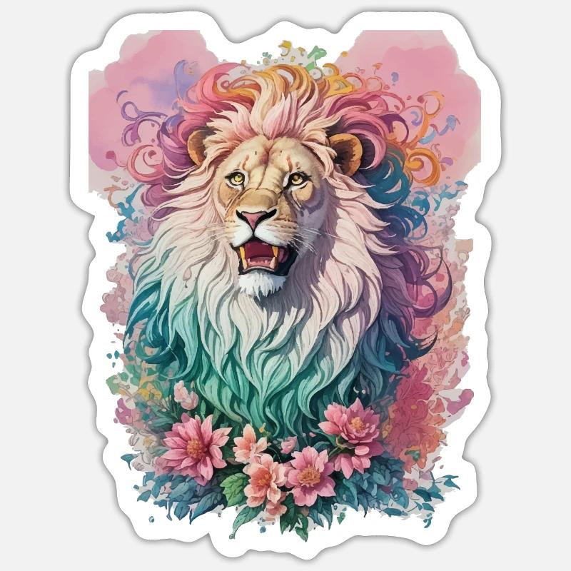 Aquarelle Lion - Sticker taille S (10 x 10 cm) - blanc mat