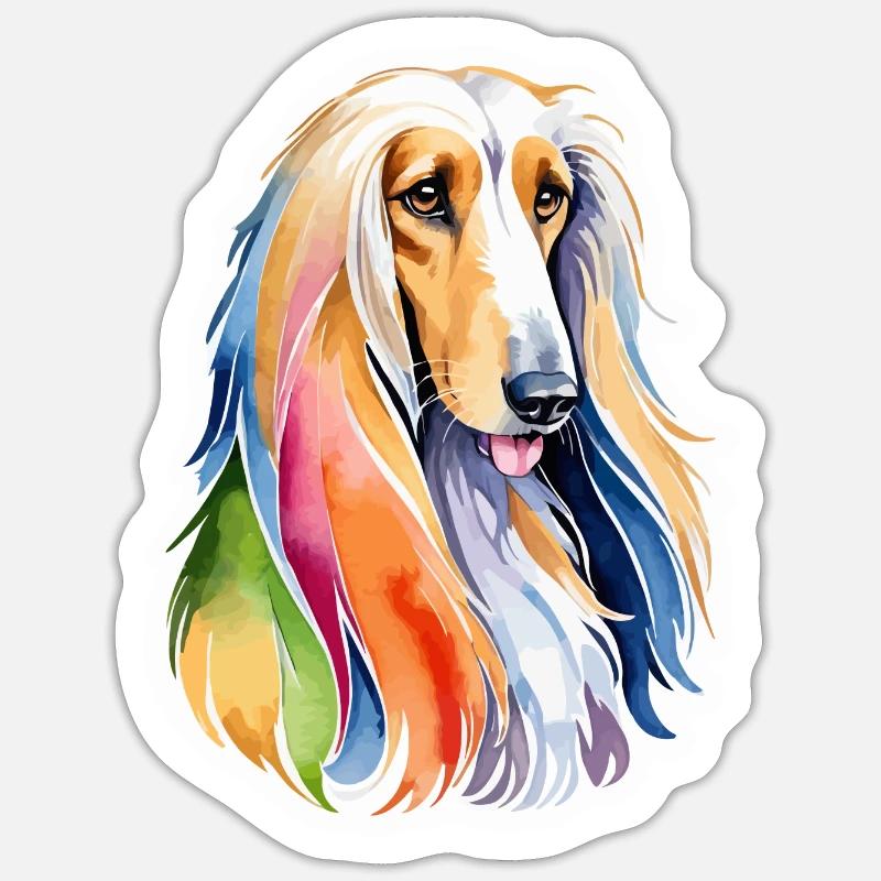 Lévrier afghan aquarelle - Sticker taille S (10 x 10 cm) - blanc mat