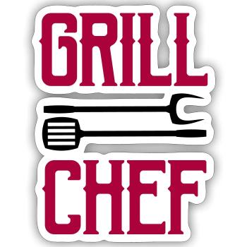 Chef de grillades - Sticker taille S (10 x 10 cm) - blanc mat - Devant