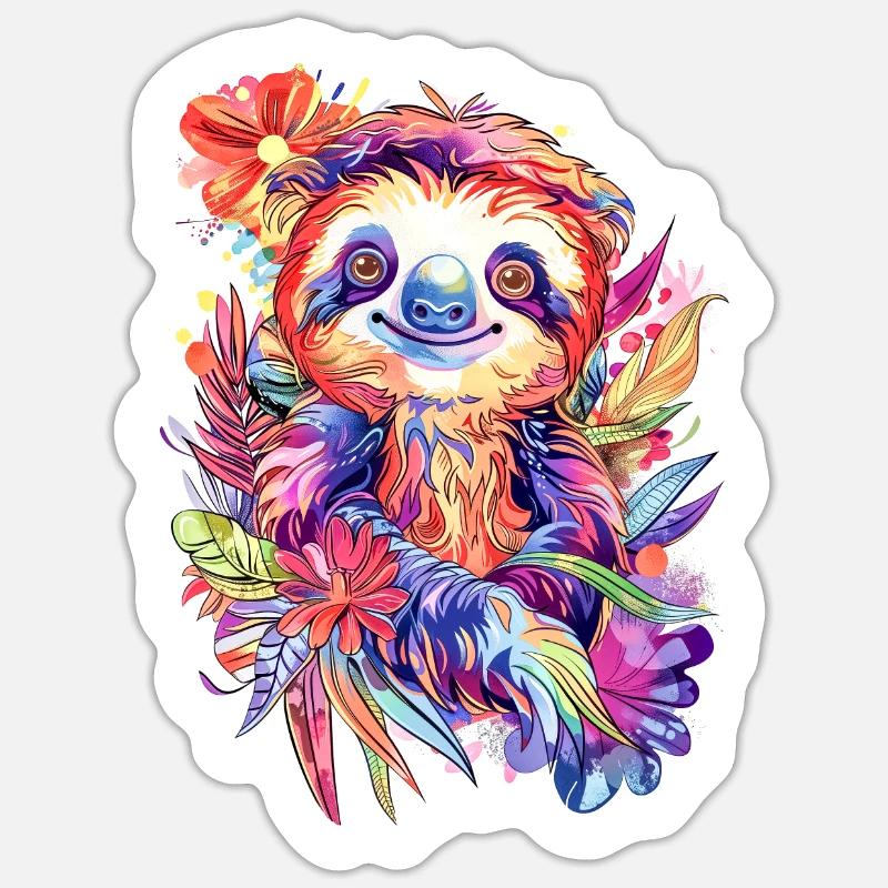 Mignon Bébé Paresseux - Sticker taille S (10 x 10 cm) - blanc mat