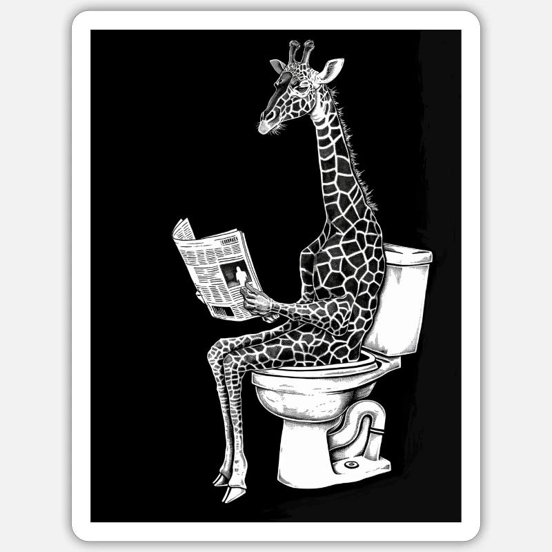 Relaxed giraffe reader on toilet Sticker size S (10 x 10 cm)