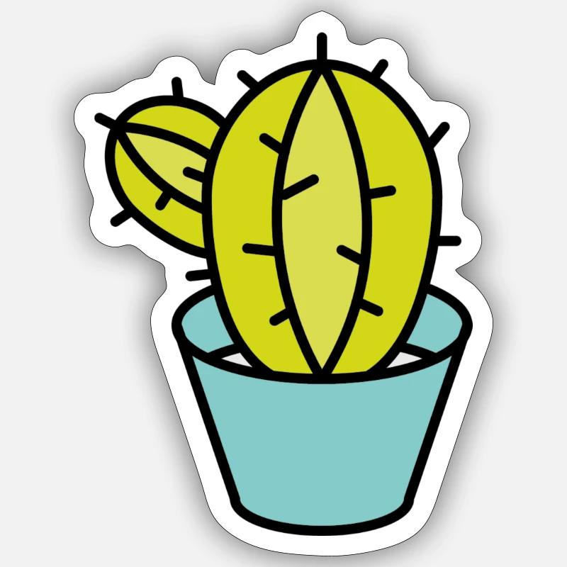 Petit cactus vert en pot - Sticker taille S (10 x 10 cm) - blanc mat