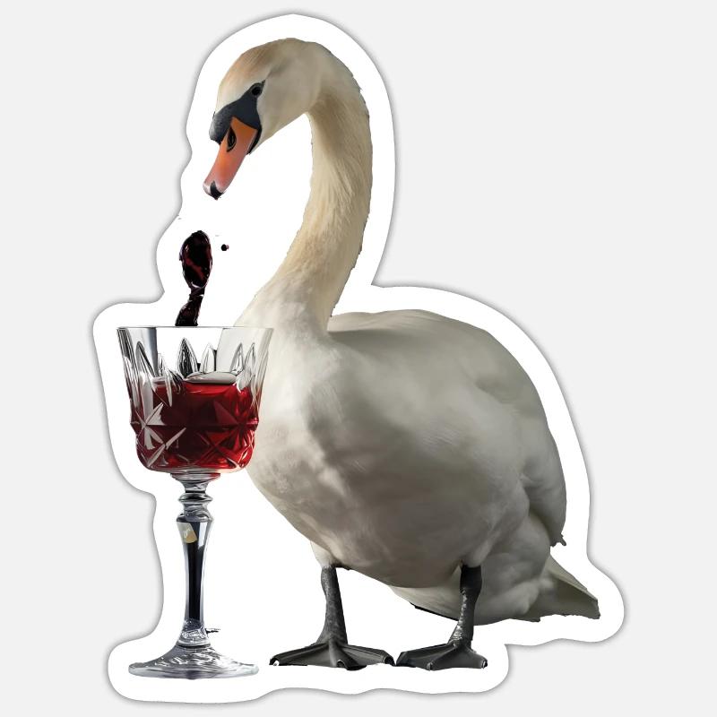 Schwan Wein - Sticker Größe S (10 x 10 cm) - Mattweiß