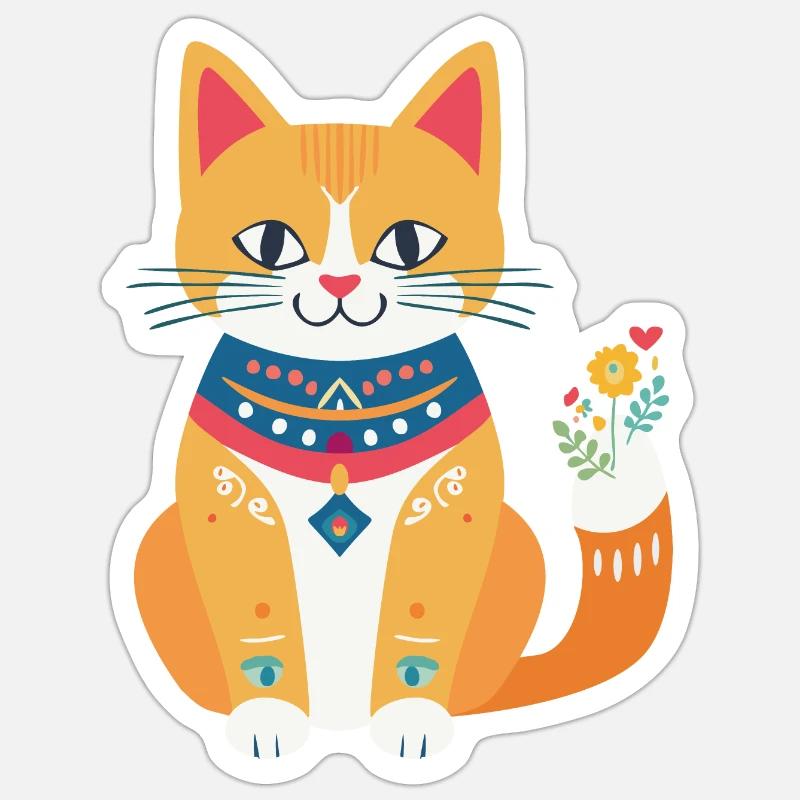süße Folklore-Katze - Sticker Größe S (10 x 10 cm) - Mattweiß