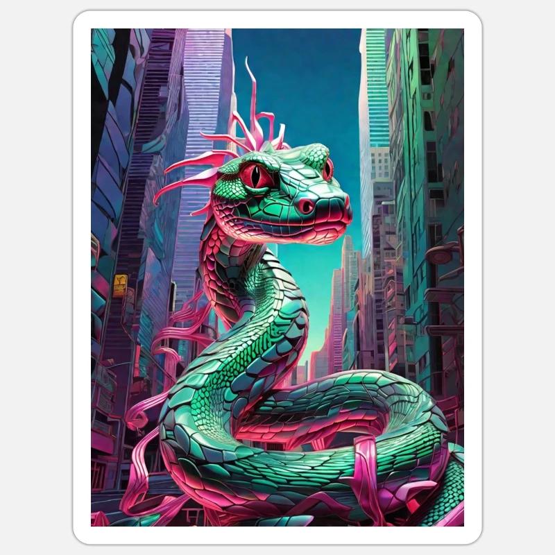 serpent sur la ville - Sticker taille S (10 x 10 cm) - blanc mat