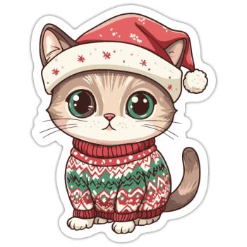 Bande dessinée de Noël de chat - Sticker taille S (10 x 10 cm) - blanc mat - Devant