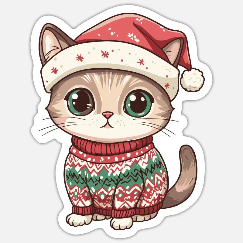 Katze Weihnachten Comic Sticker Größe S (10 x 10 cm)