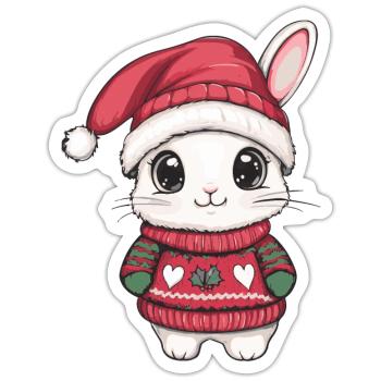 Hase Weihnachten Comic - Sticker Größe S (10 x 10 cm) - Mattweiß - Vorne