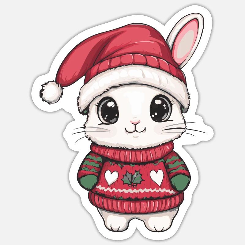 Bande dessinée de Noël Bunny Sticker taille S (10 x 10 cm)