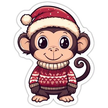 Monkey Christmas Comic - Sticker size S (10 x 10 cm) - white matte - Front