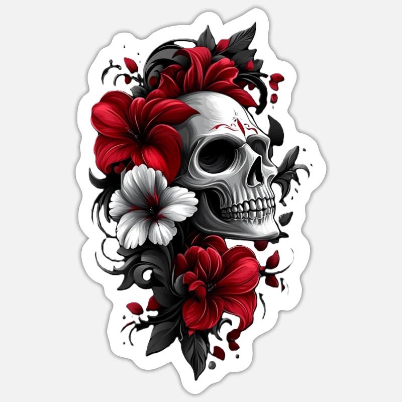 Skull with flowers Sticker size S (10 x 10 cm)