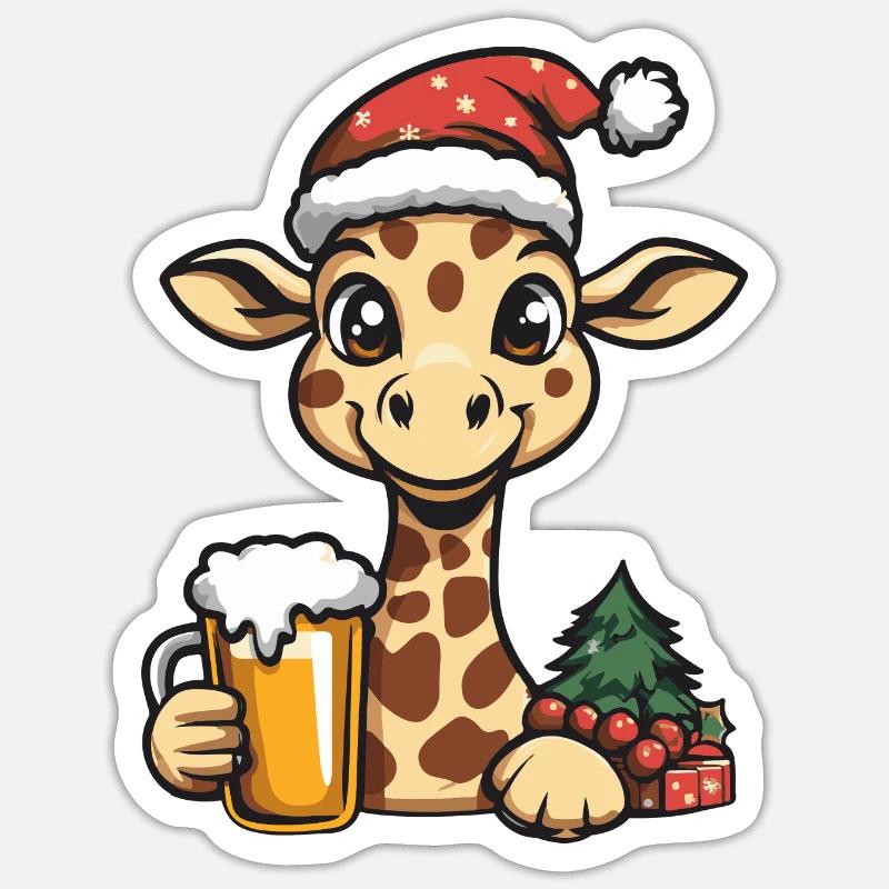 Bière de Noël Girafe - Sticker taille S (10 x 10 cm) - blanc mat