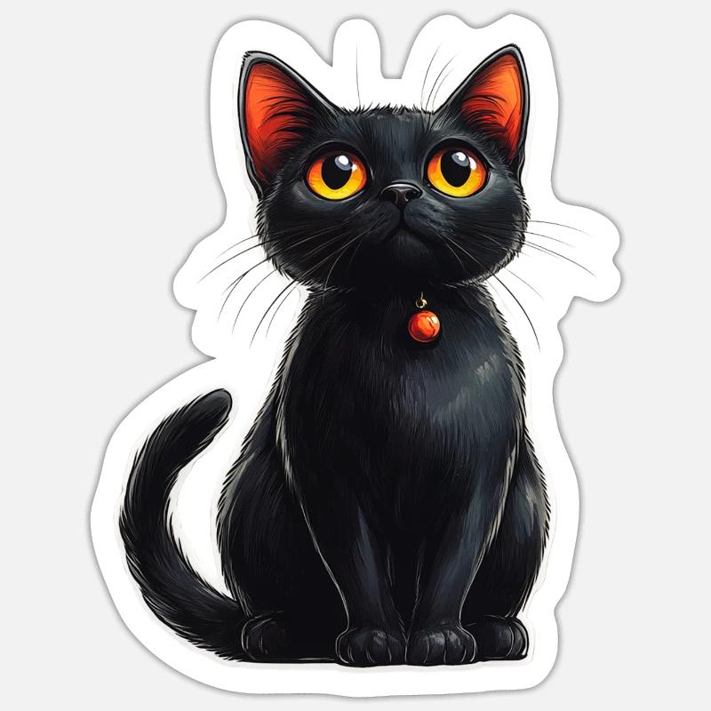 Schwarze Katze - Sticker Größe S (10 x 10 cm) - Mattweiß