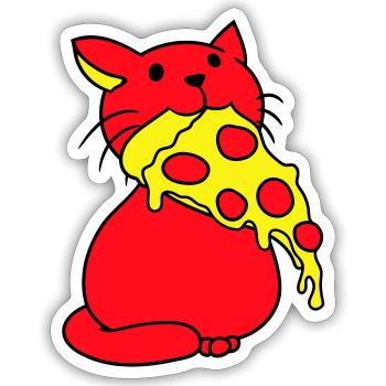 Katze Isst Salami Pizza Hunger Fast Food Essen - Sticker Größe S (10 x 10 cm) - Mattweiß - Vorne