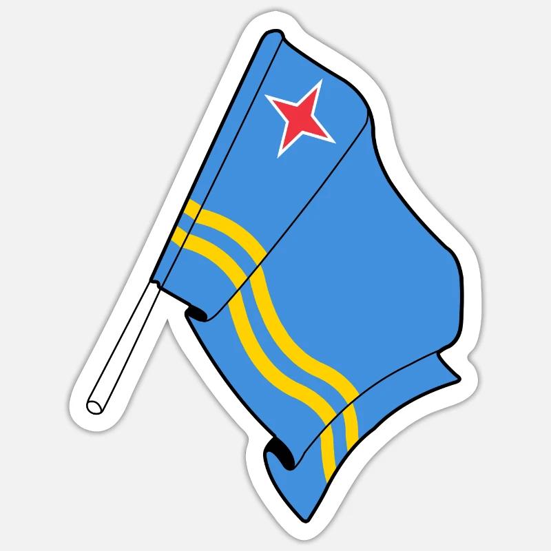 Drapeau Aruba - Sticker taille S (10 x 10 cm) - blanc mat