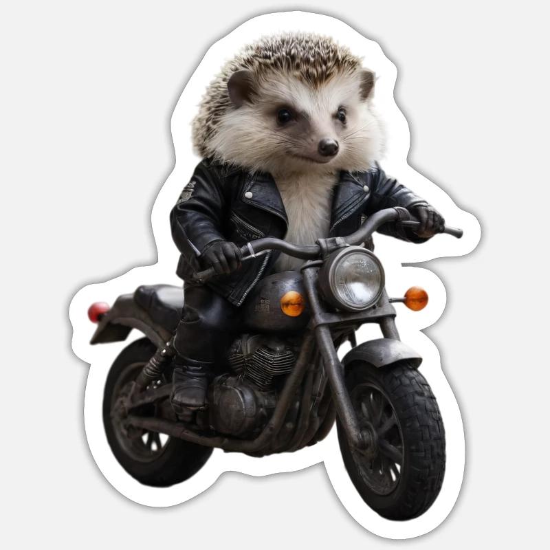 Herisson motard - Sticker taille S (10 x 10 cm) - blanc mat