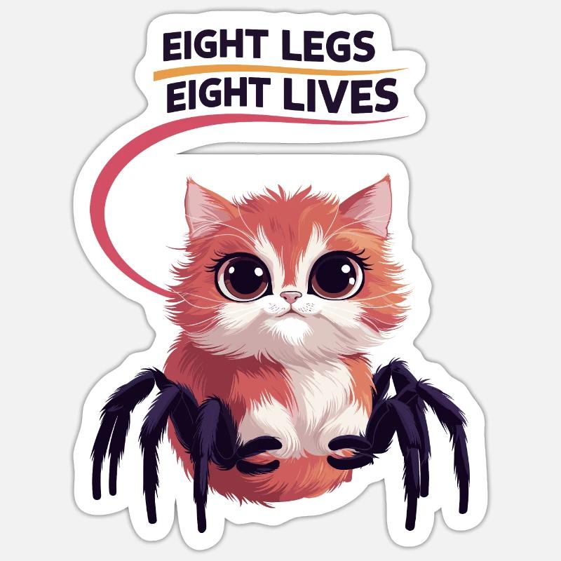 Chat araignées mignonnes - Sticker taille S (10 x 10 cm) - blanc mat