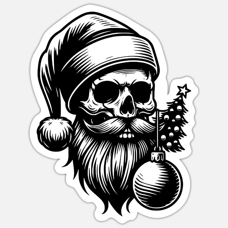 Weihnachtsmann Skull mit Christbaumkugel - Sticker Größe S (10 x 10 cm) - Mattweiß