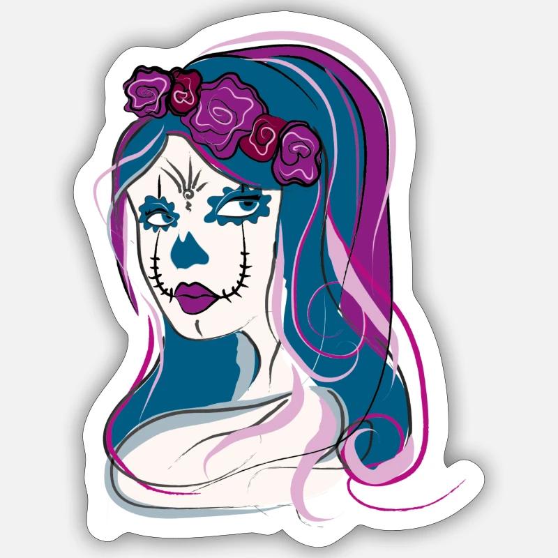 Schädel Schädel Frau - Sticker Größe S (10 x 10 cm) - Mattweiß