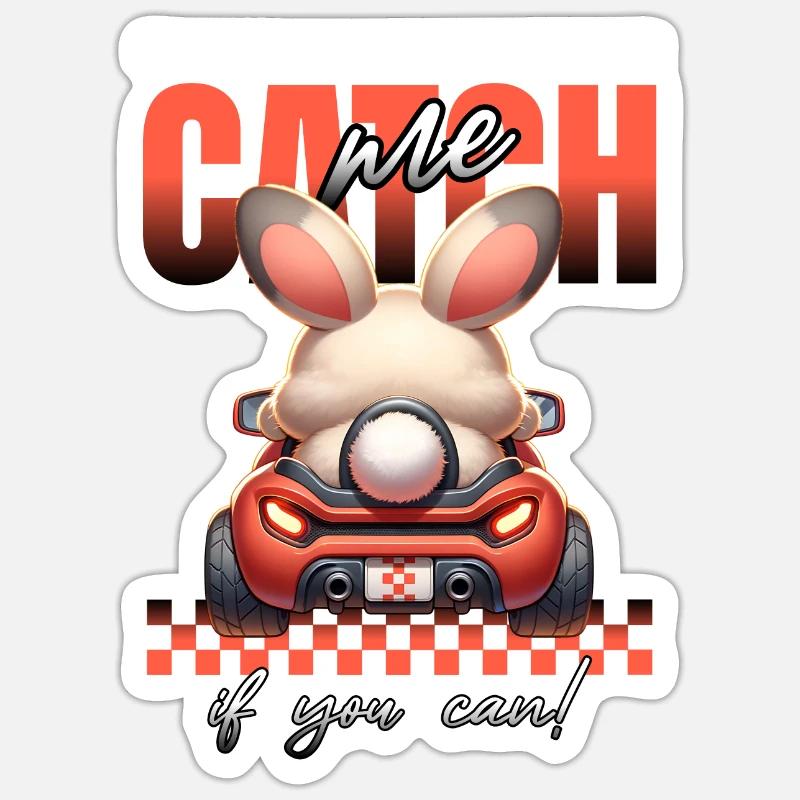 Bunny dans la voiture de course, attrape-moi Sticker taille S (10 x 10 cm)