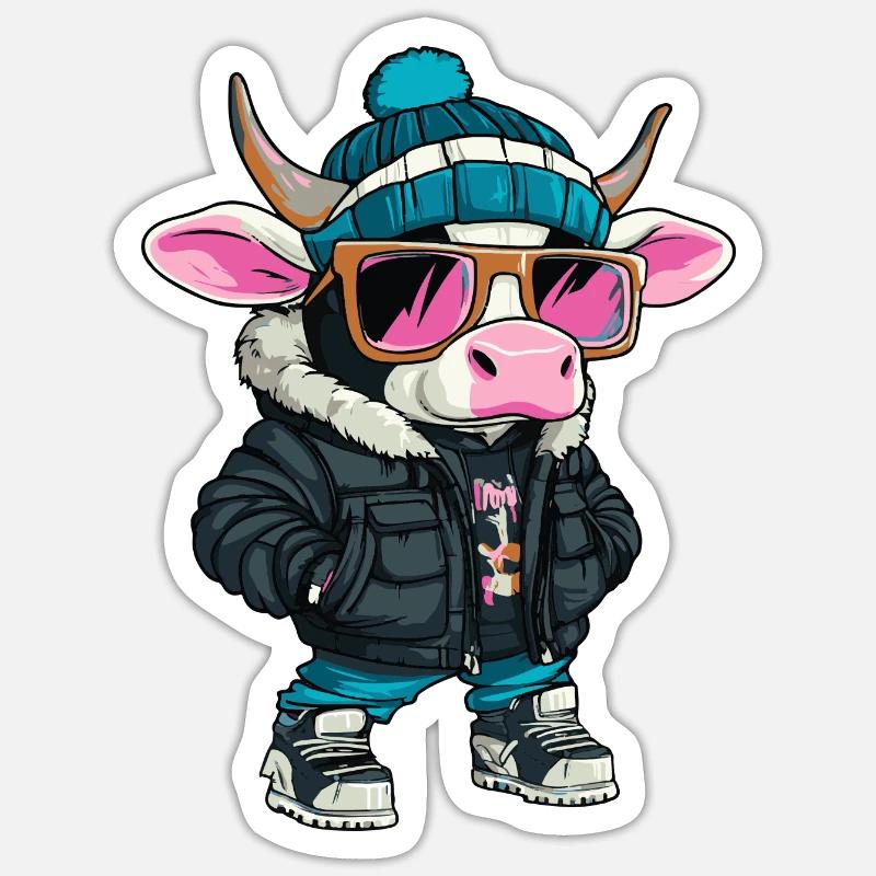 Vache Hiver - Sticker taille S (10 x 10 cm) - blanc mat