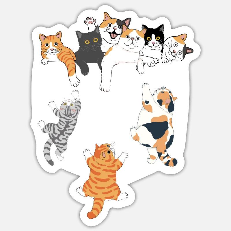 Chats mignons grimpant - idée cadeau original - Sticker taille S (10 x 10 cm) - blanc mat