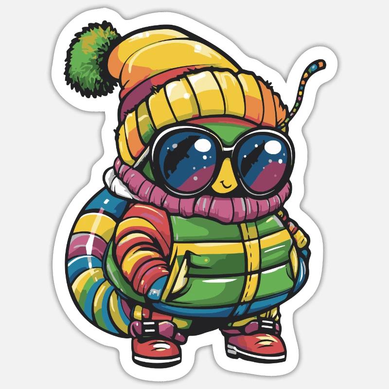 Wurm Winter Comic - Sticker Größe S (10 x 10 cm) - Mattweiß