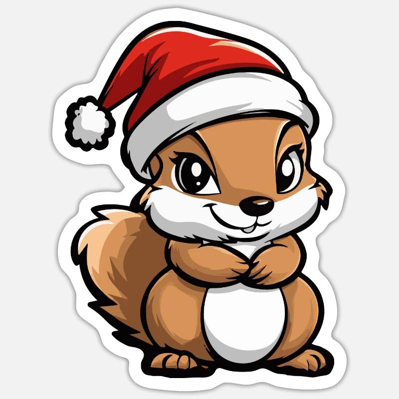 Écureuil Noël Noël - Sticker taille S (10 x 10 cm) - blanc mat