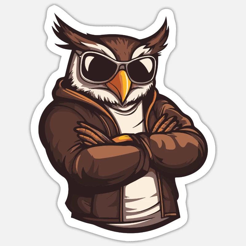 Eule Comic Cool - Sticker Größe S (10 x 10 cm) - Mattweiß
