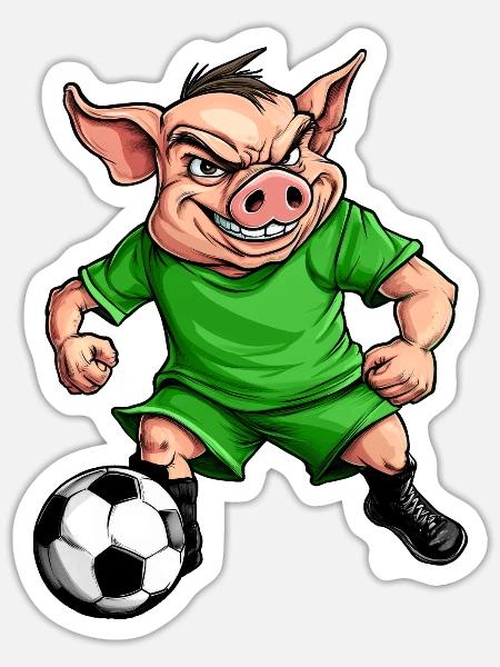 grünes Fussball Schweinchen - Sticker Größe S (10 x 10 cm) - Mattweiß