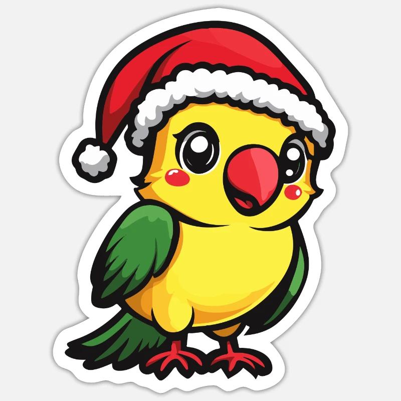 Perroquet Noël mignon - Sticker taille S (10 x 10 cm) - blanc mat