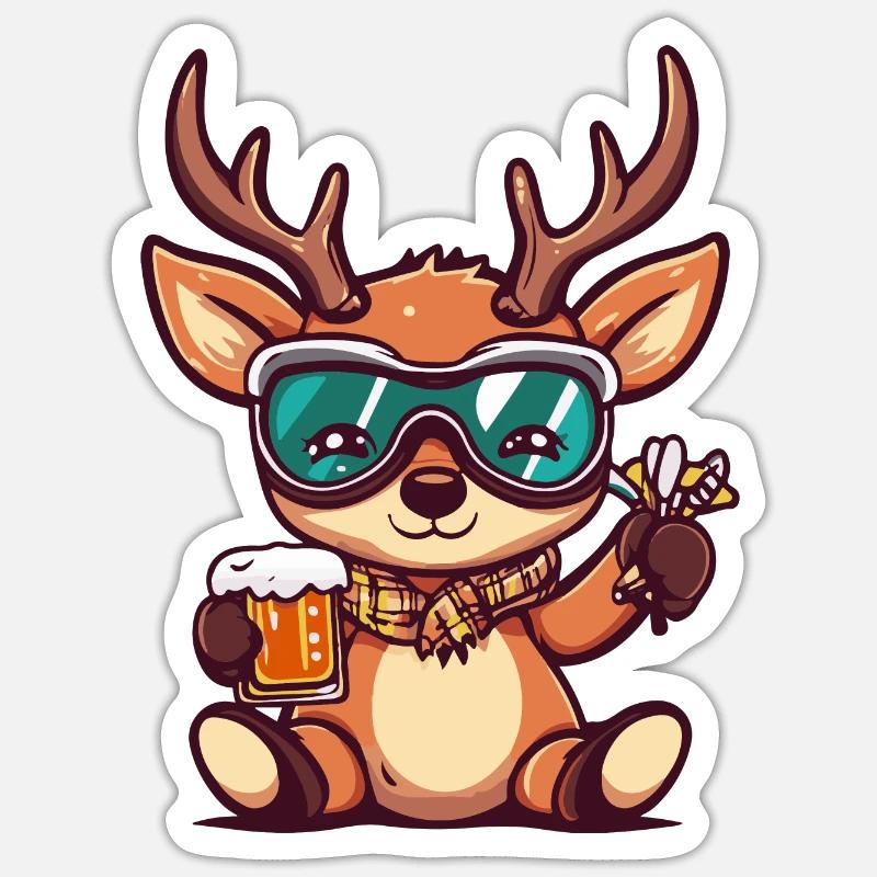 Hirsch Ski Bier - Sticker Größe S (10 x 10 cm) - Mattweiß