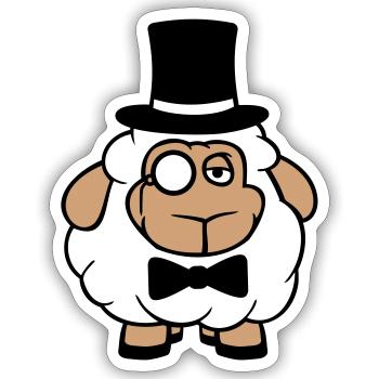 Schaf Herr Gentleman Zylinder Hut Monokel Brille - Sticker Größe S (10 x 10 cm) - Mattweiß - Vorne
