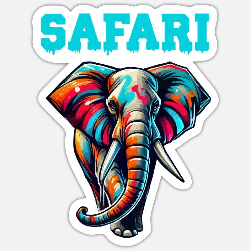 Safari à dos d’éléphant - Sticker taille S (10 x 10 cm) - blanc mat