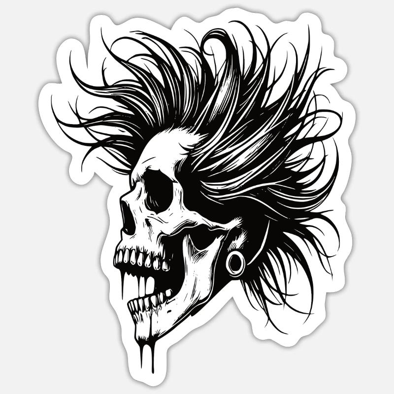Crâne Punk - Sticker taille S (10 x 10 cm) - blanc mat