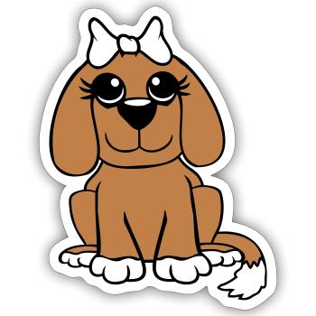 chien assis petit jolie dame arc femelle - Sticker taille S (10 x 10 cm) - blanc mat - Devant