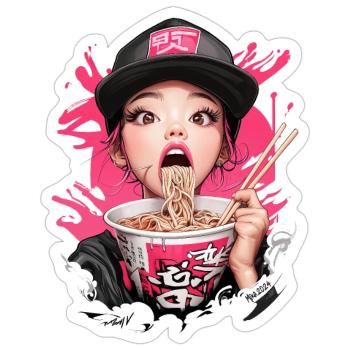 Ramen Girl - Sticker Größe S (10 x 10 cm) - Mattweiß - Vorne