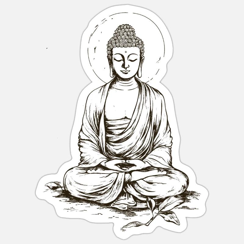 Buddha Handdrawing - Sticker Größe S (10 x 10 cm) - Mattweiß