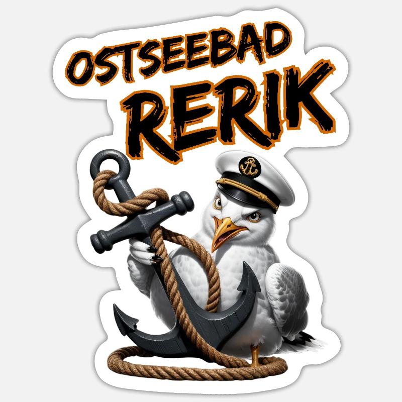 Ostseebad Rerik Lustige Möwe mit Anker - Sticker Größe S (10 x 10 cm) - Mattweiß