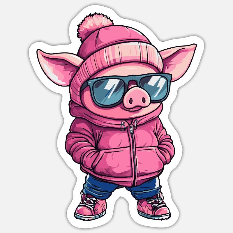 Schwein Cool Comic - Sticker Größe S (10 x 10 cm) - Mattweiß