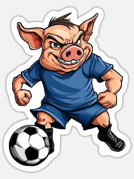 Fussball Schweinchen - Sticker Größe S (10 x 10 cm) - Mattweiß