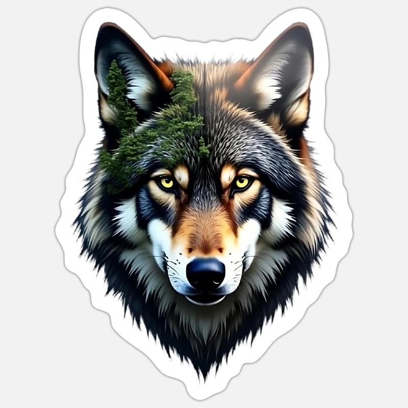 Tête de loup - Sticker taille S (10 x 10 cm) - blanc mat