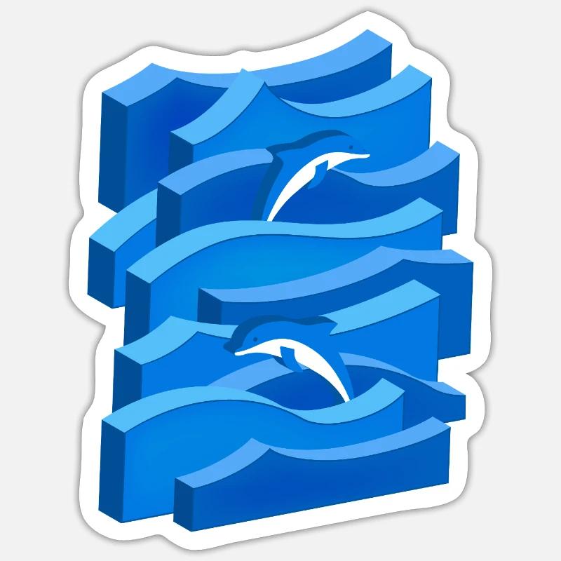 Waves & Dolphins (3D) Sticker size S (10 x 10 cm)