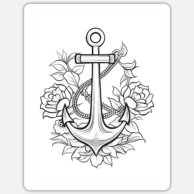 Anker Tattoo Malvorlage Muster - Sticker Größe S (10 x 10 cm) - Mattweiß