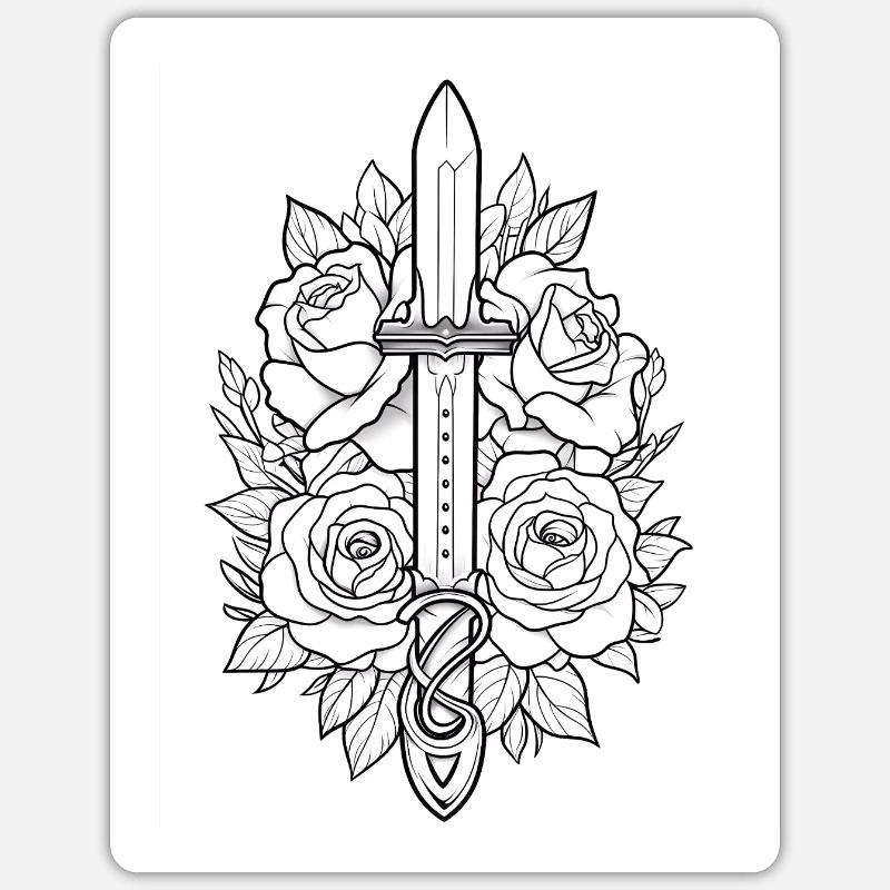 Dagger Tattoo #5 Coloring Page Pattern Sticker size S (10 x 10 cm)