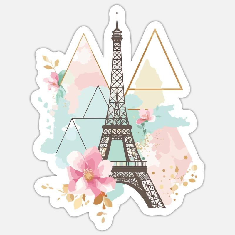 Paris Eiffelturm Skyline Frankreich Bunt Kunst - Sticker Größe S (10 x 10 cm) - Mattweiß