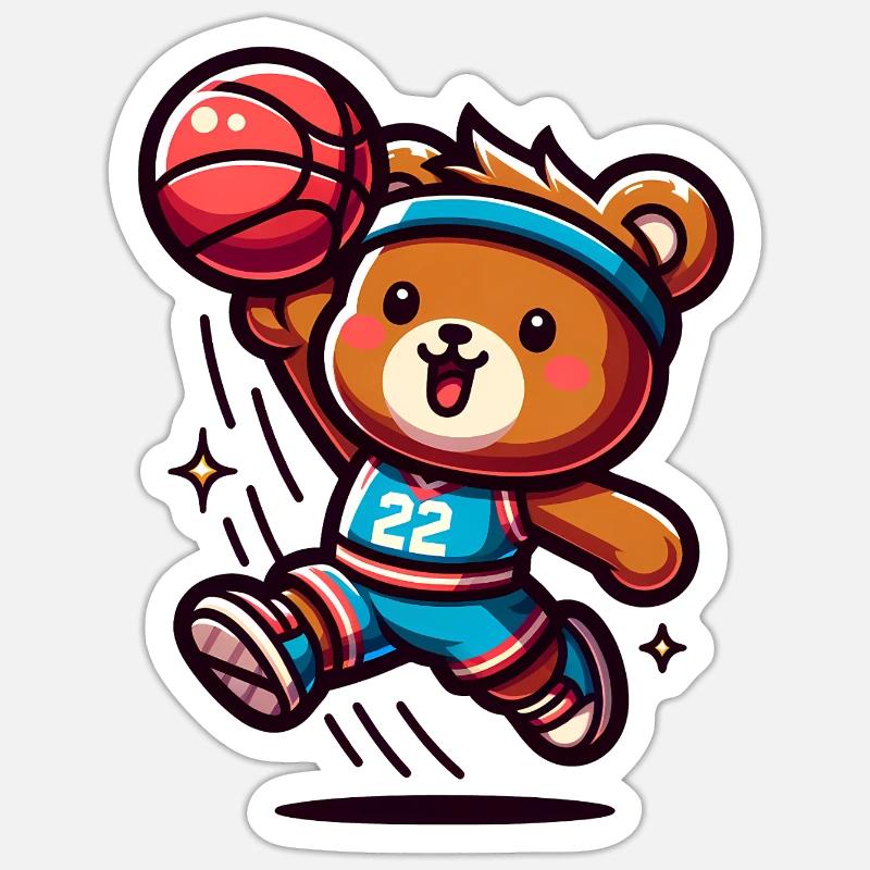 Ours de basket-ball - Sticker taille S (10 x 10 cm) - blanc mat